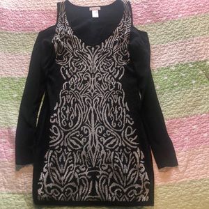 Black and gold off the shoulder dress